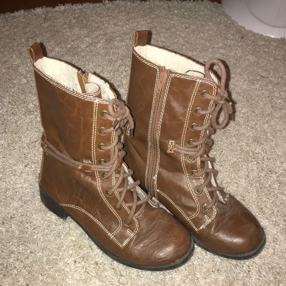 Brown combat boots
